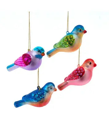 4" Colorful Glass Bird Ornament 4 Assorted