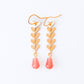 Gold Chevron Drop Earrings Pink Glass Bead Long Dangle