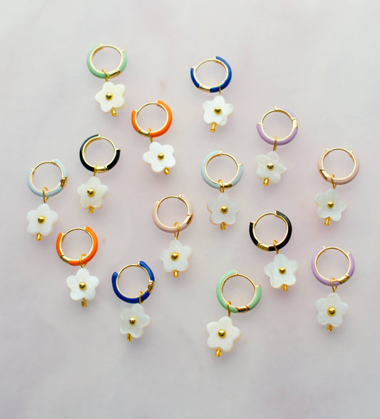 Flower Enamel Huggie Hoop Earrings