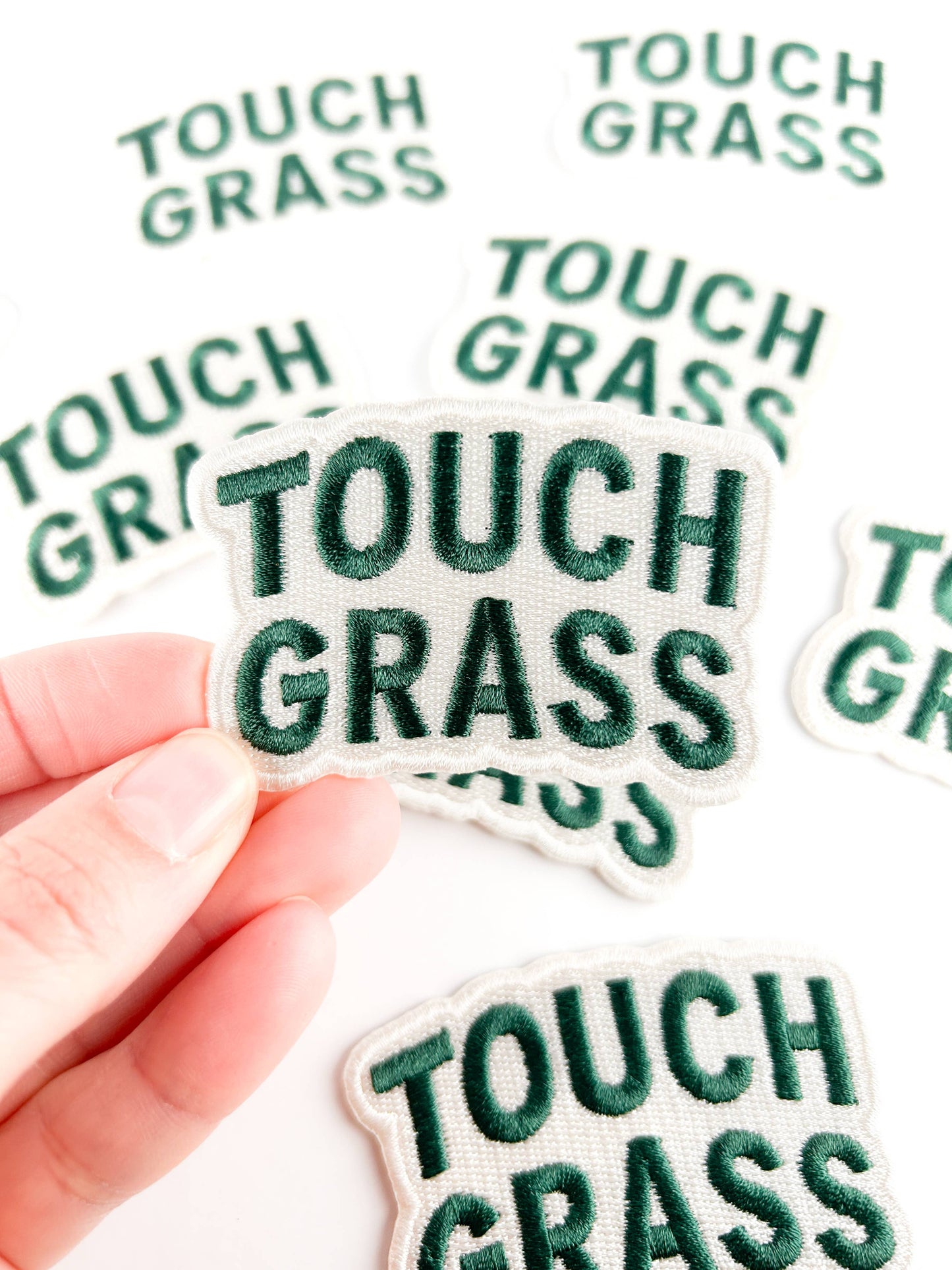Touch Grass Embroidered Patch Funny Outdoors Iron On Patch