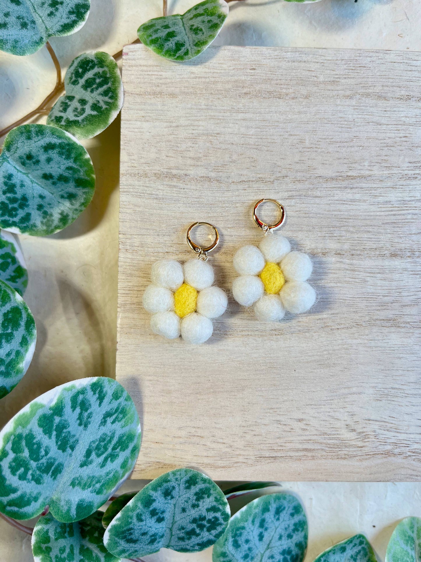 Mini Felted Daisy Earrings