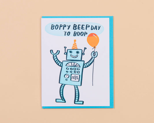 Robot Birthday Letterpress Greeting Card - Kids bday- Made in USA