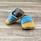 Mustard, Blue, and Gray Angled Moccasins