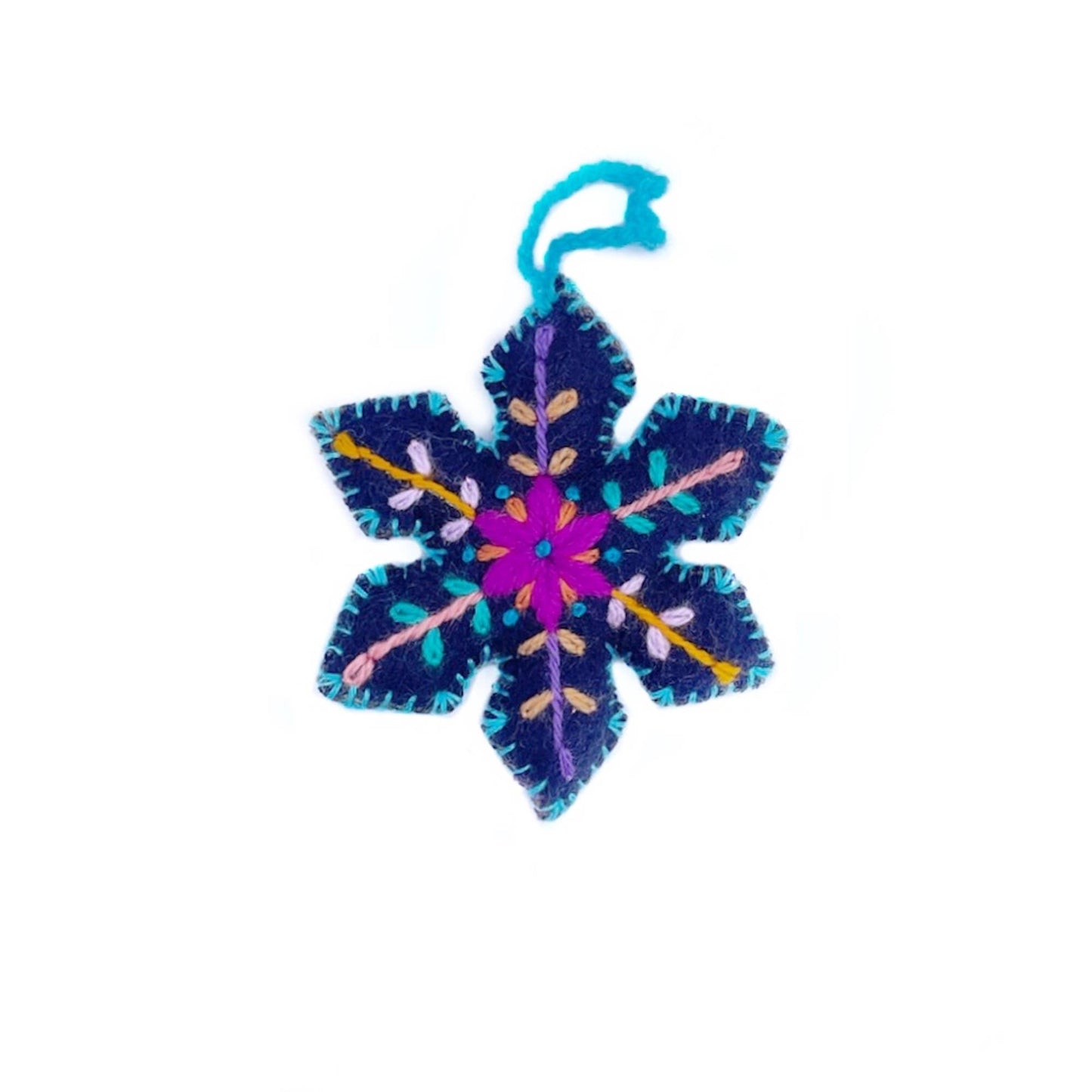 Colorful Pointed Snowflake Embroidered Christmas Ornament, 12pk