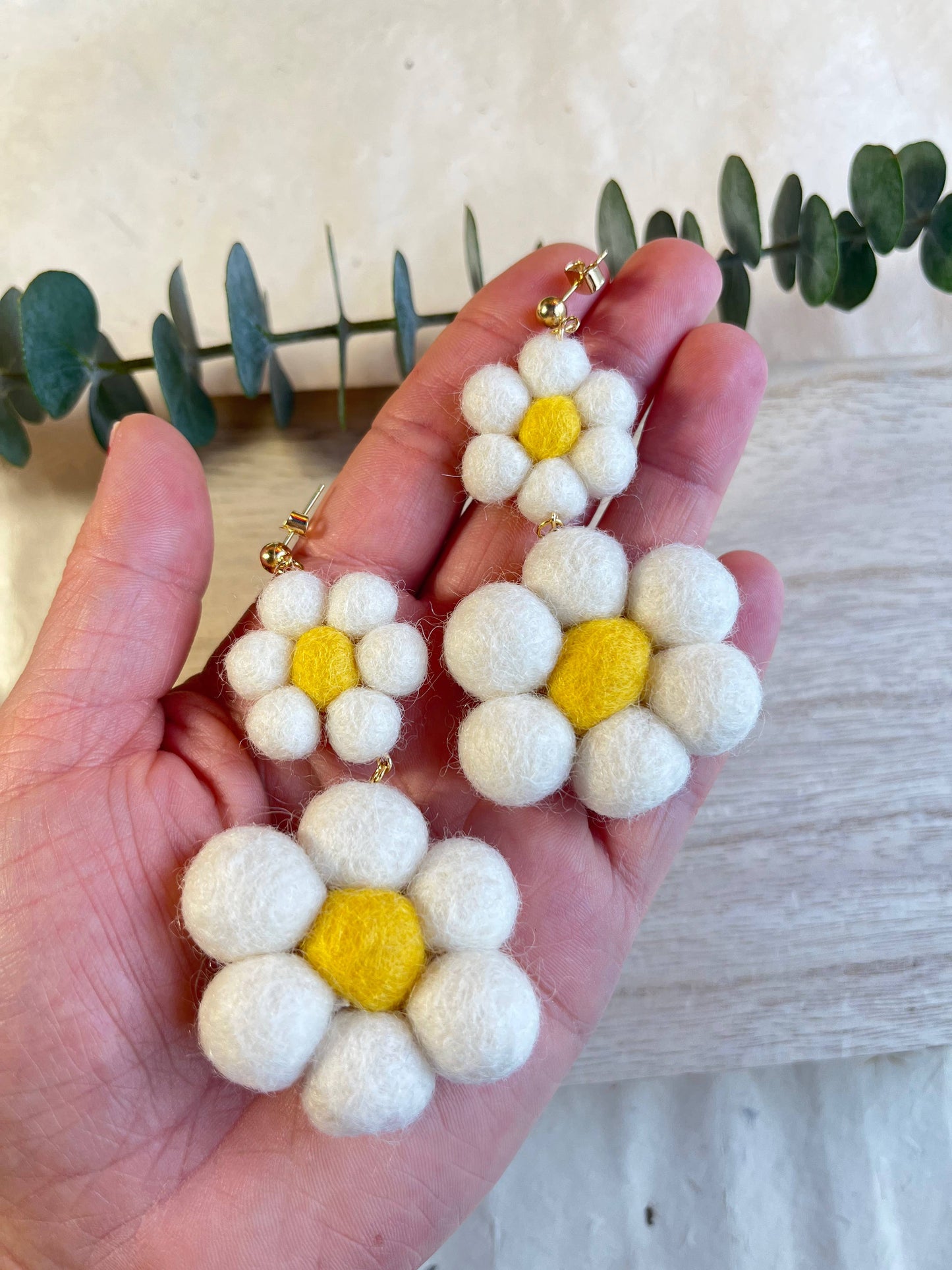 Daisy Dangle Felted Earrings