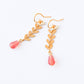 Gold Chevron Drop Earrings Pink Glass Bead Long Dangle