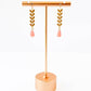 Gold Chevron Drop Earrings Pink Glass Bead Long Dangle