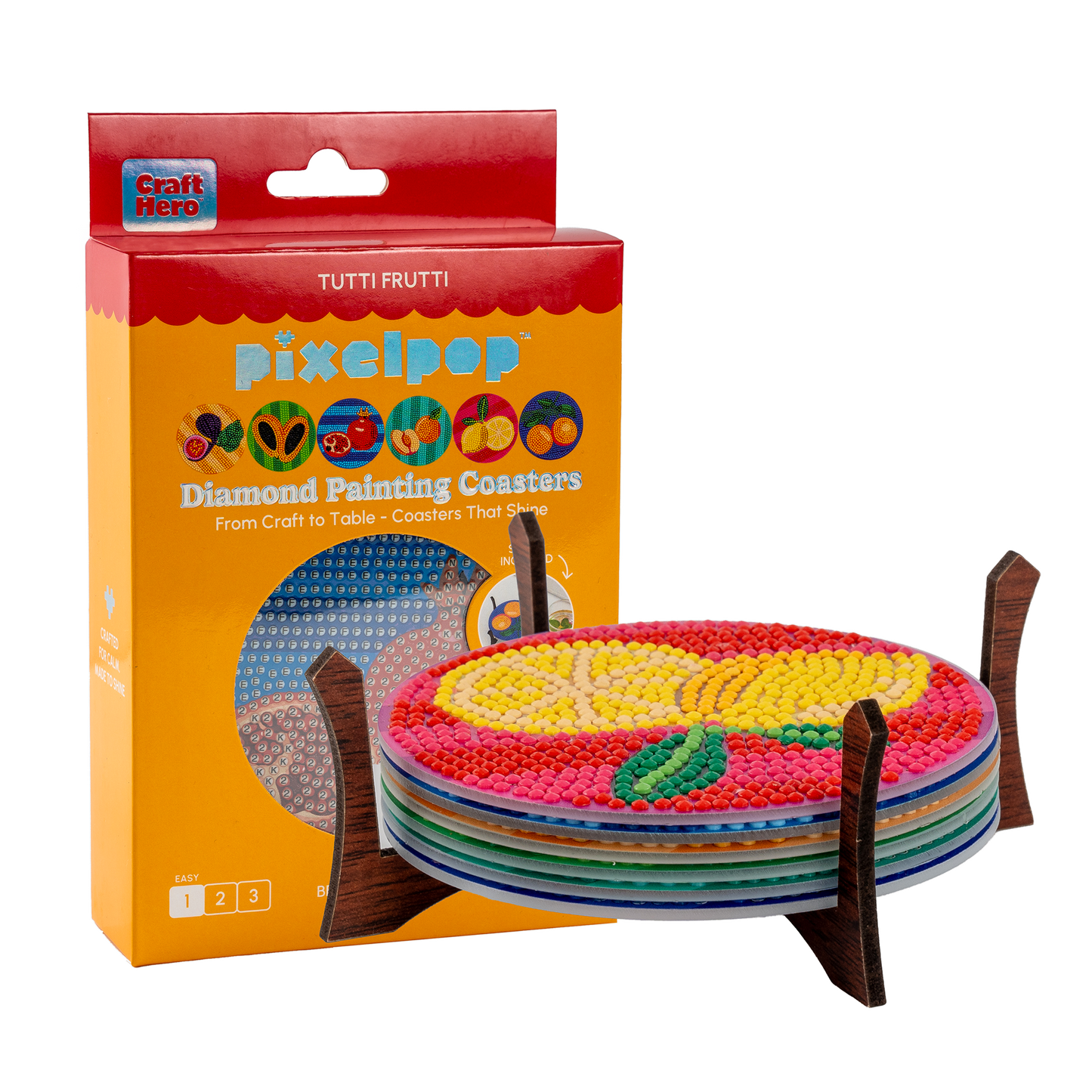 PixelPop™ Diamond Art Acrylic Coaster Kit — Tutti Frutti