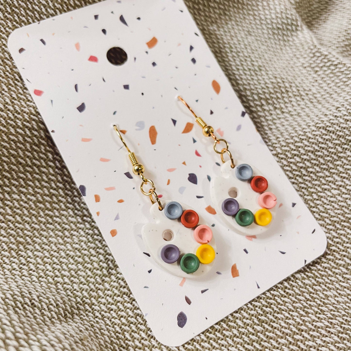 Artist Paint Palette Earrings, White Speckled