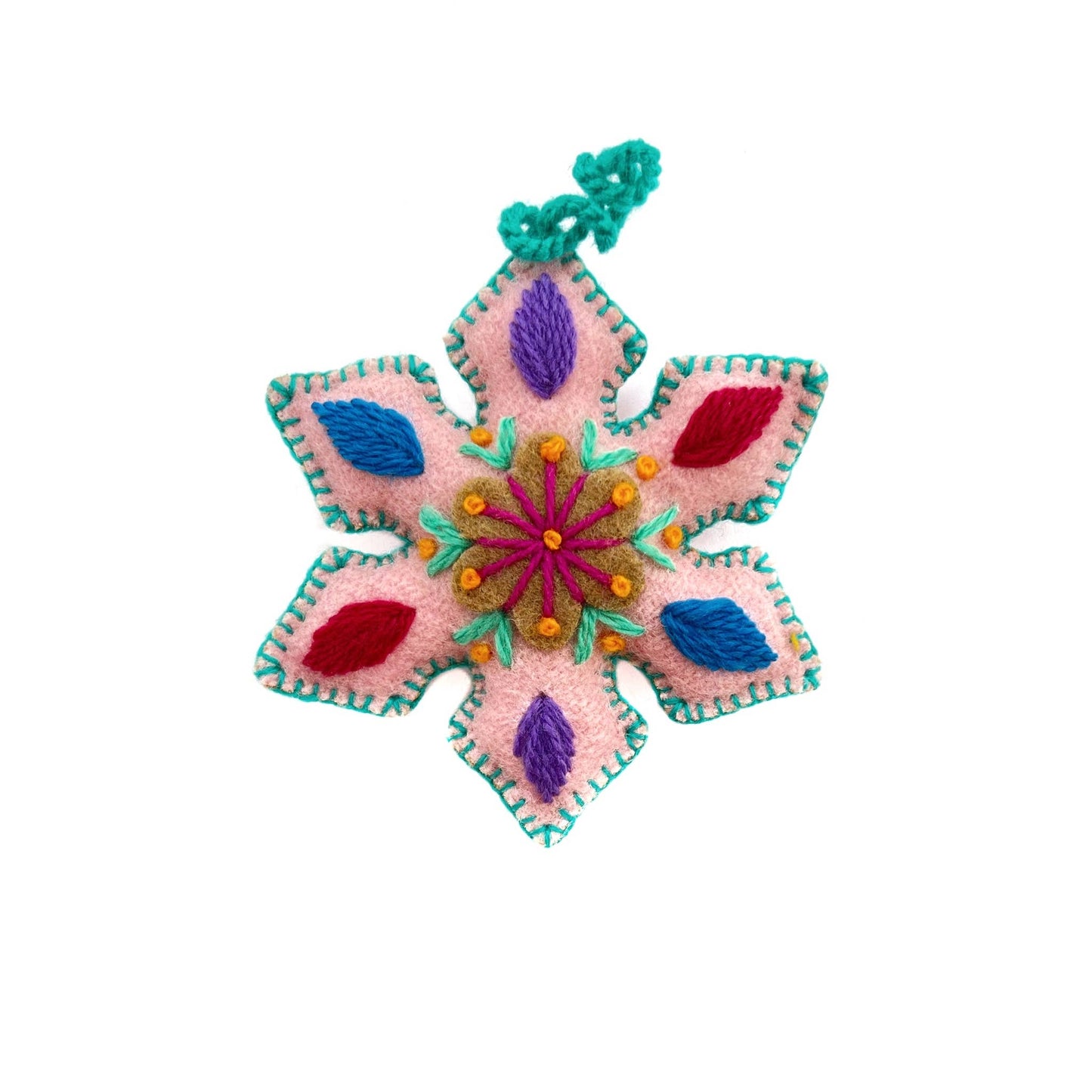 Colorful Pointed Snowflake Embroidered Christmas Ornament, 12pk
