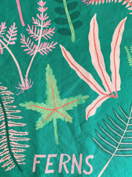 Pink & Green Ferns Tea Towel