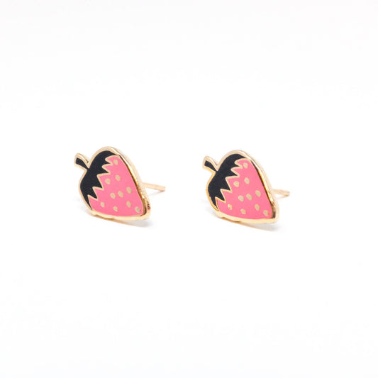 18k Gold Strawberry Enamel Earrings