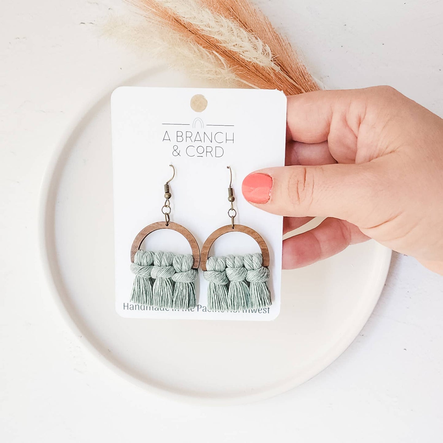 Macrame Fringe Earrings Semi Circle: Wild Rose