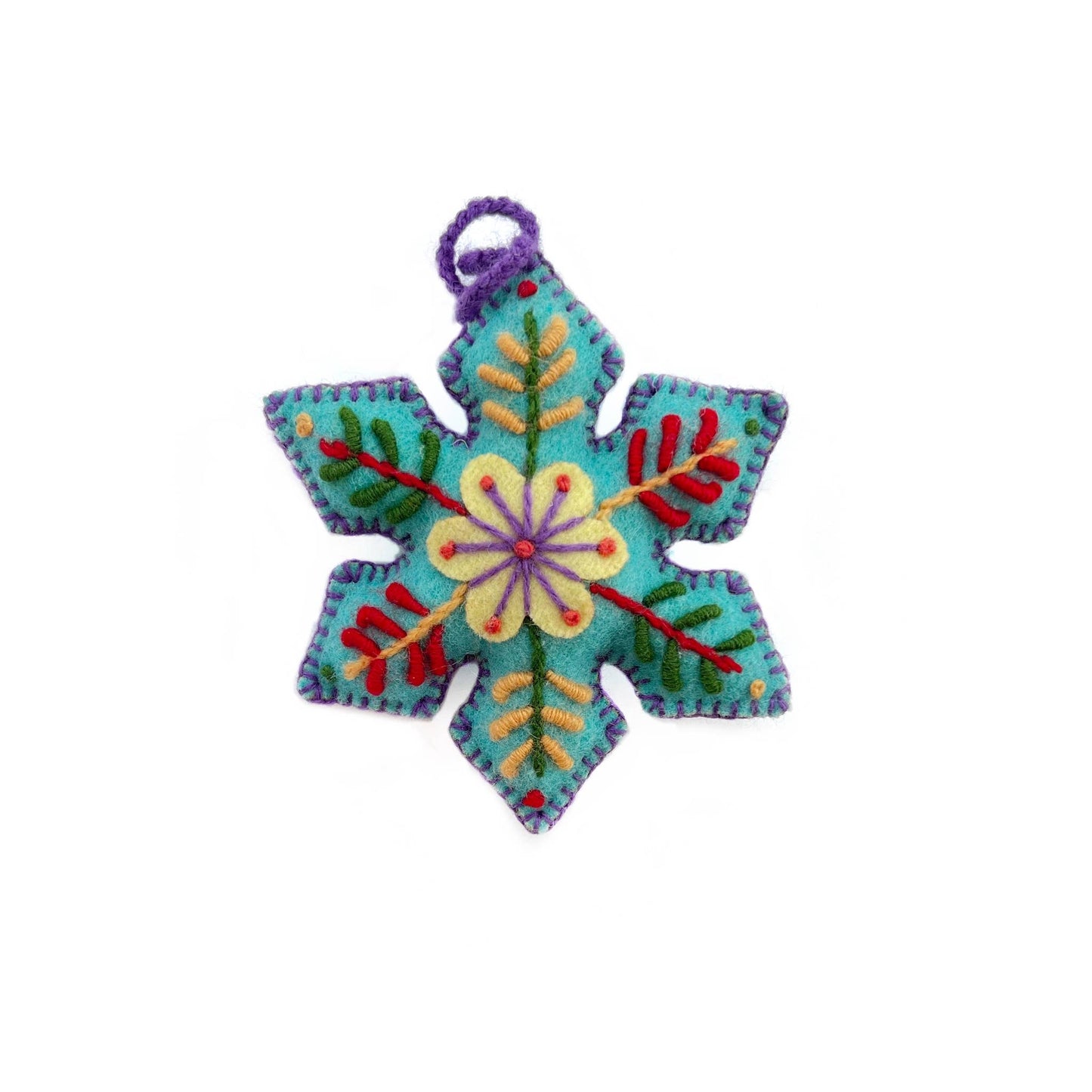 Colorful Pointed Snowflake Embroidered Christmas Ornament, 12pk