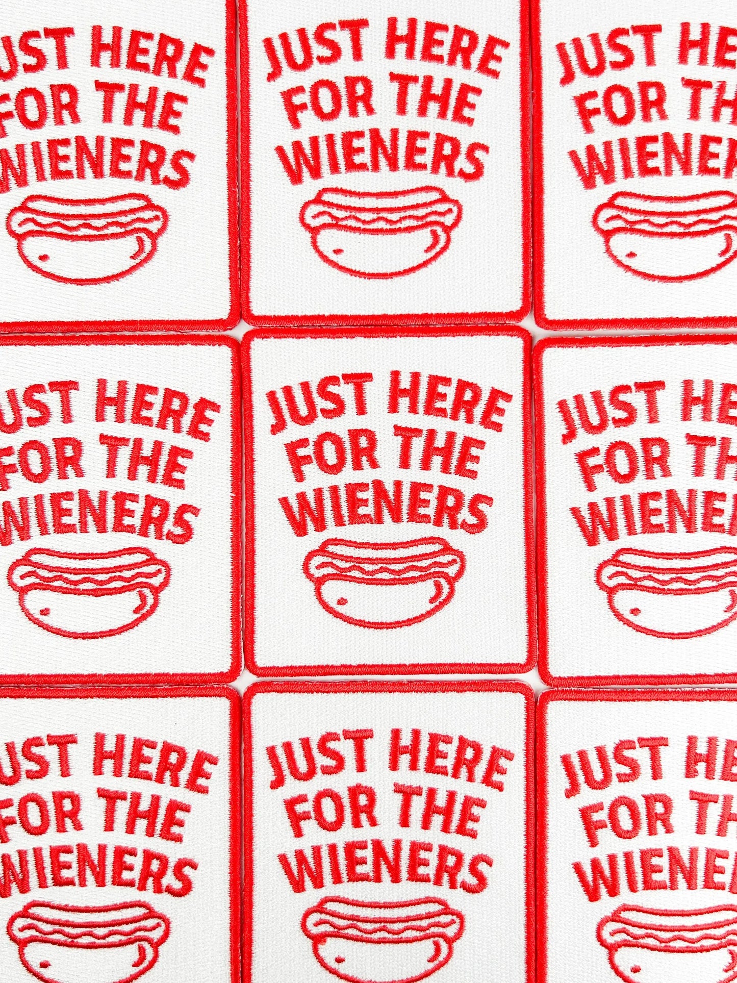 Just Here for the Wieners Embroidered Patch Iron On Hot Dog