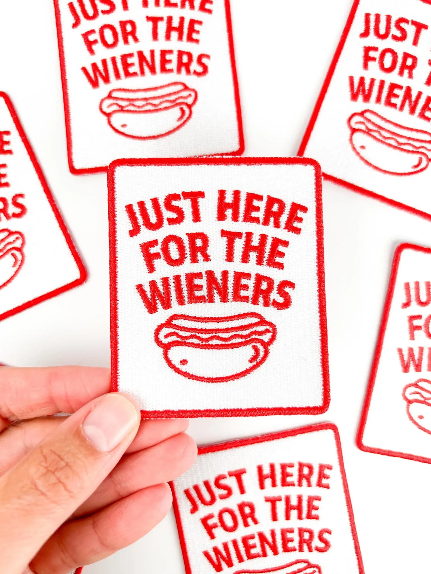 Just Here for the Wieners Embroidered Patch Iron On Hot Dog
