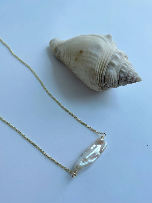 Pearl Bar Necklace~ Natural Pearl Pendant Gold Plated Chain