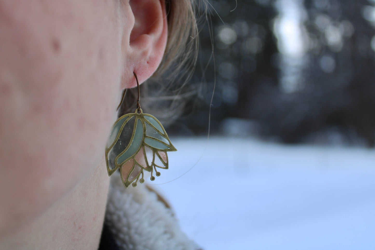 Lotus Bud // Stained Glass Resin Earrings