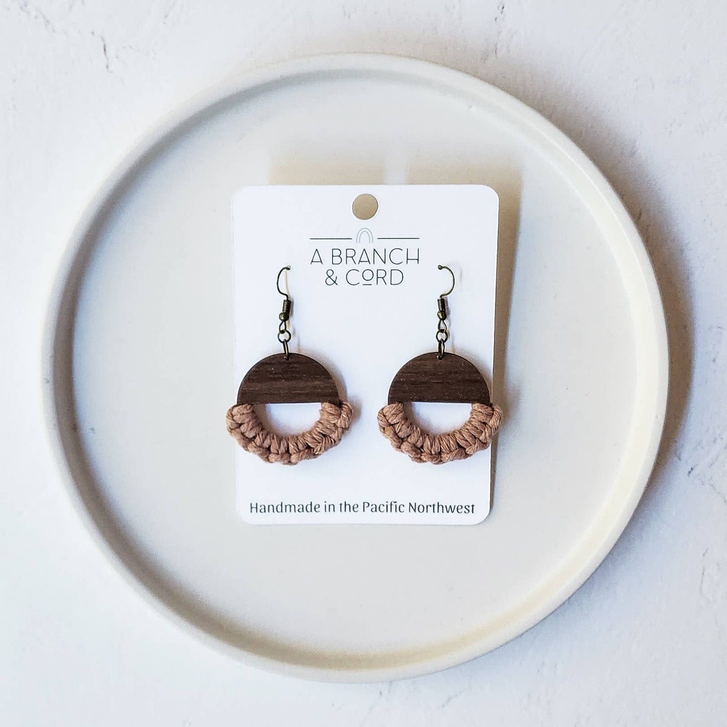 Macrame Knotted Semi-Circle Earrings - Pick Your Own: Natural