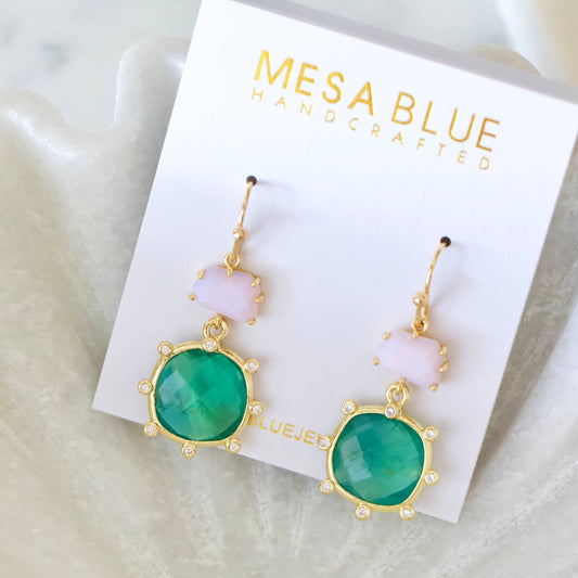 Blush and Green Stone Earrings