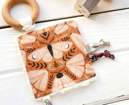 Folk Moth Canvas Crinkle Tag Toy Terra Cotta and Black