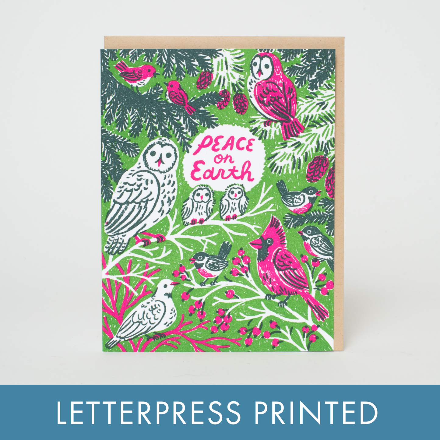 Peace Birds Letterpress Holiday Greeting Card by Phoebe Wahl