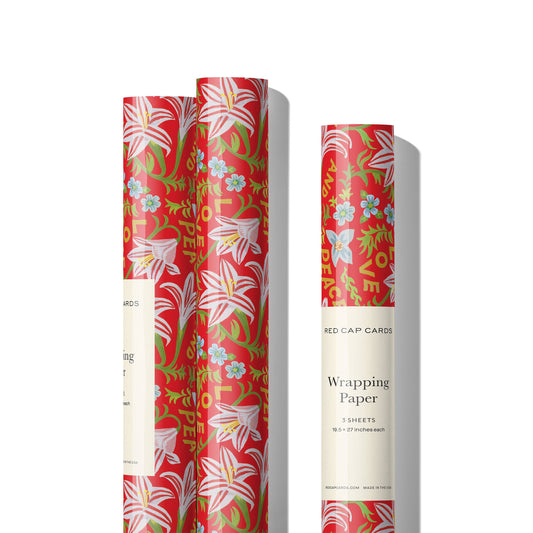 Peace and Love Amaryllis holiday wrapping paper