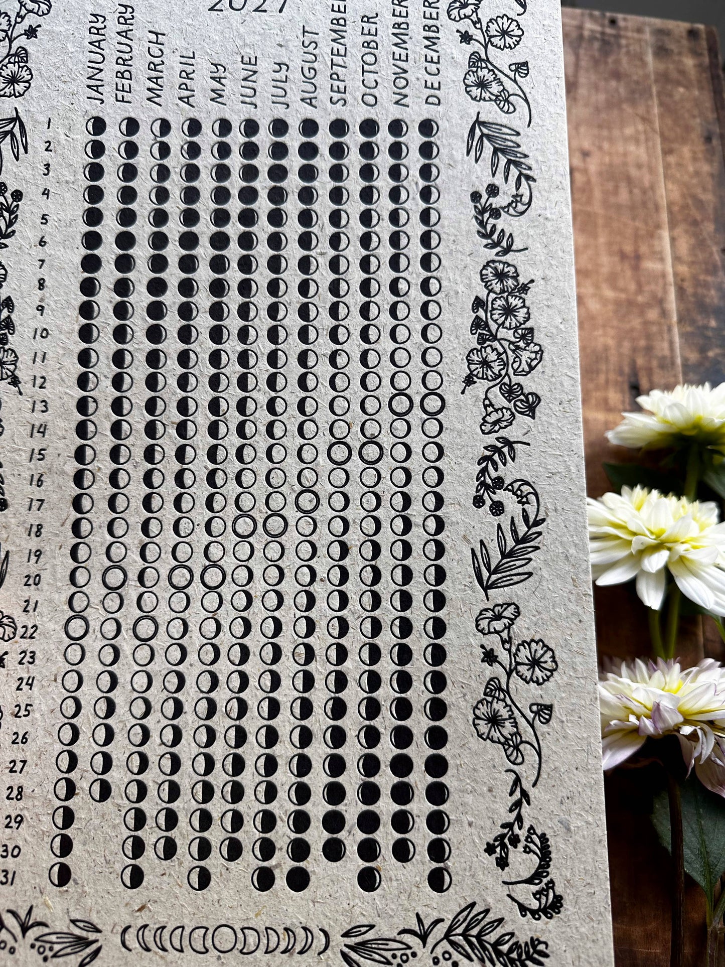 Lunar Calendar 2027, moon phases, hay paper, christmas gift