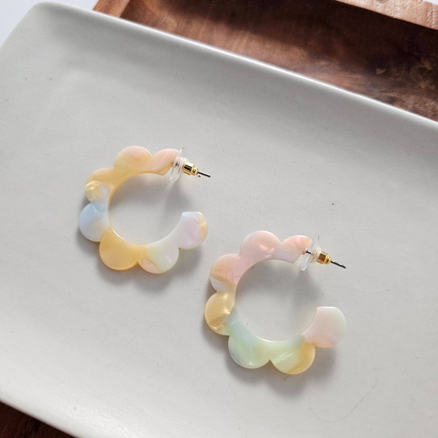 Flora Hoops - Pastel Rainbow // Flower, Earrings, Gift, Jewelry