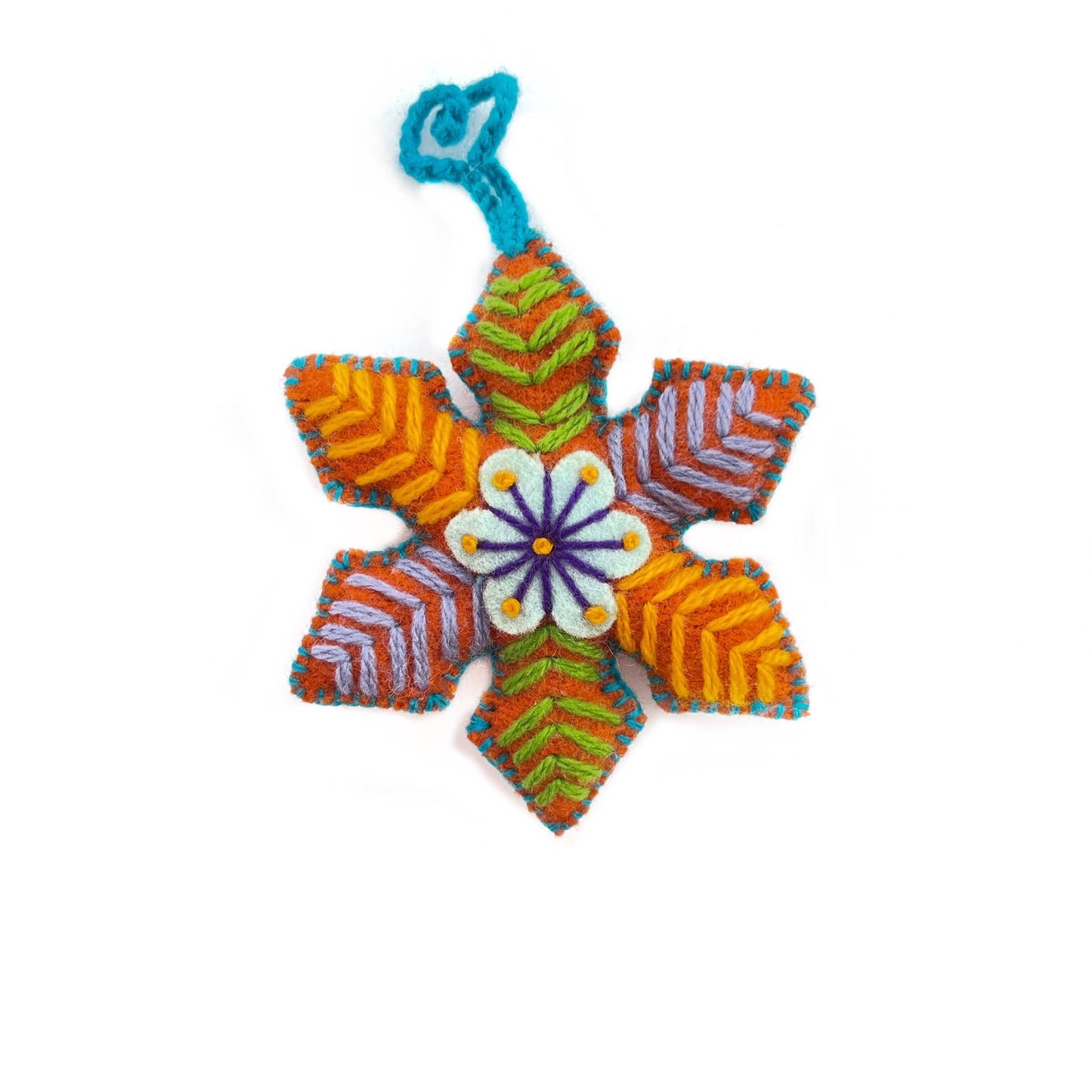 Colorful Pointed Snowflake Embroidered Christmas Ornament, 12pk