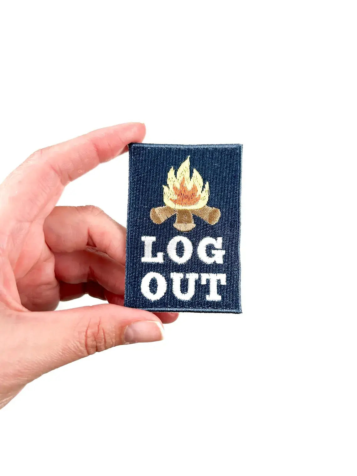 Log Out Embroidered Iron-On Patch Perfect for Hiking Camping