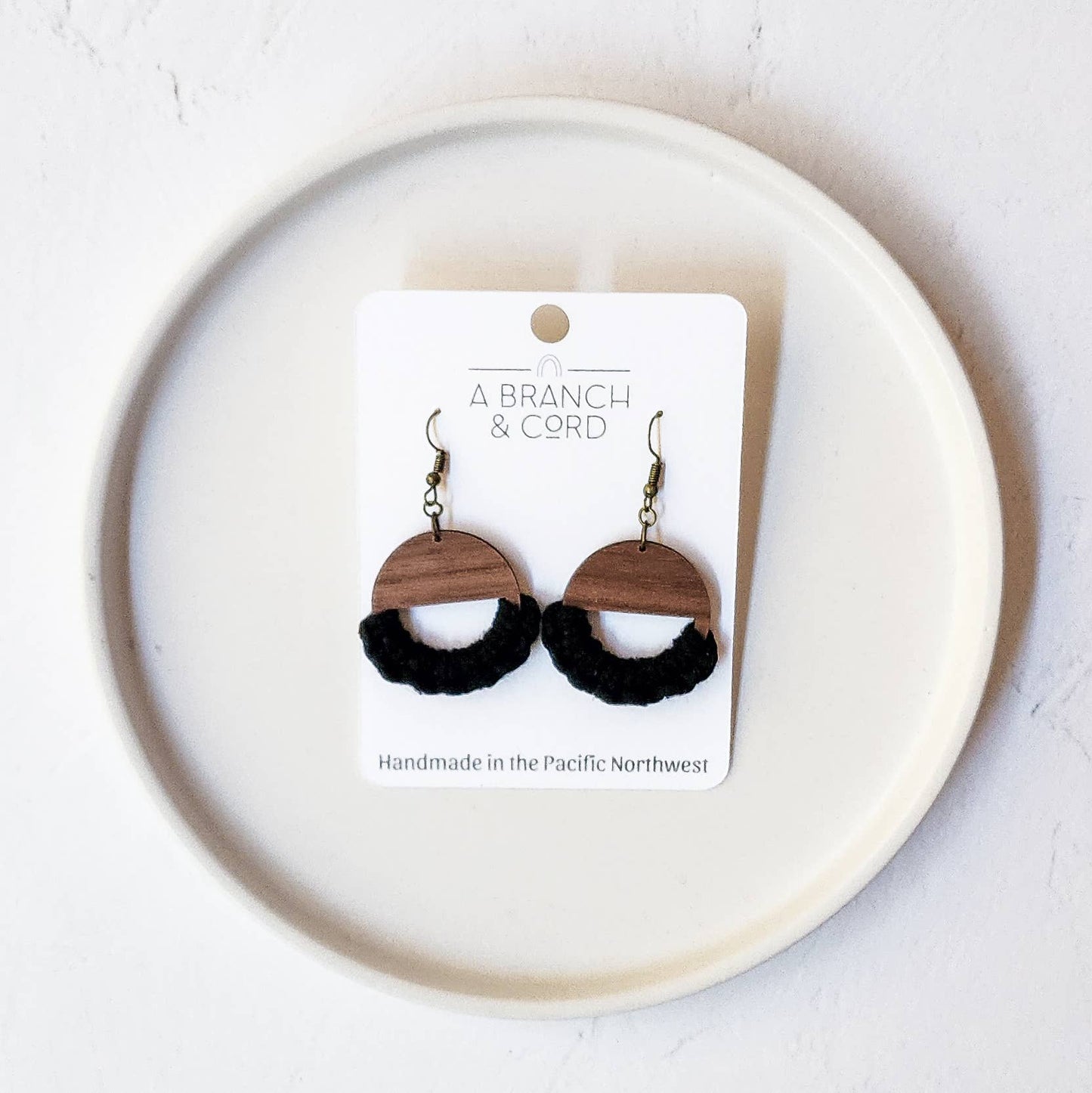 Macrame Knotted Semi-Circle Earrings - Pick Your Own: Natural