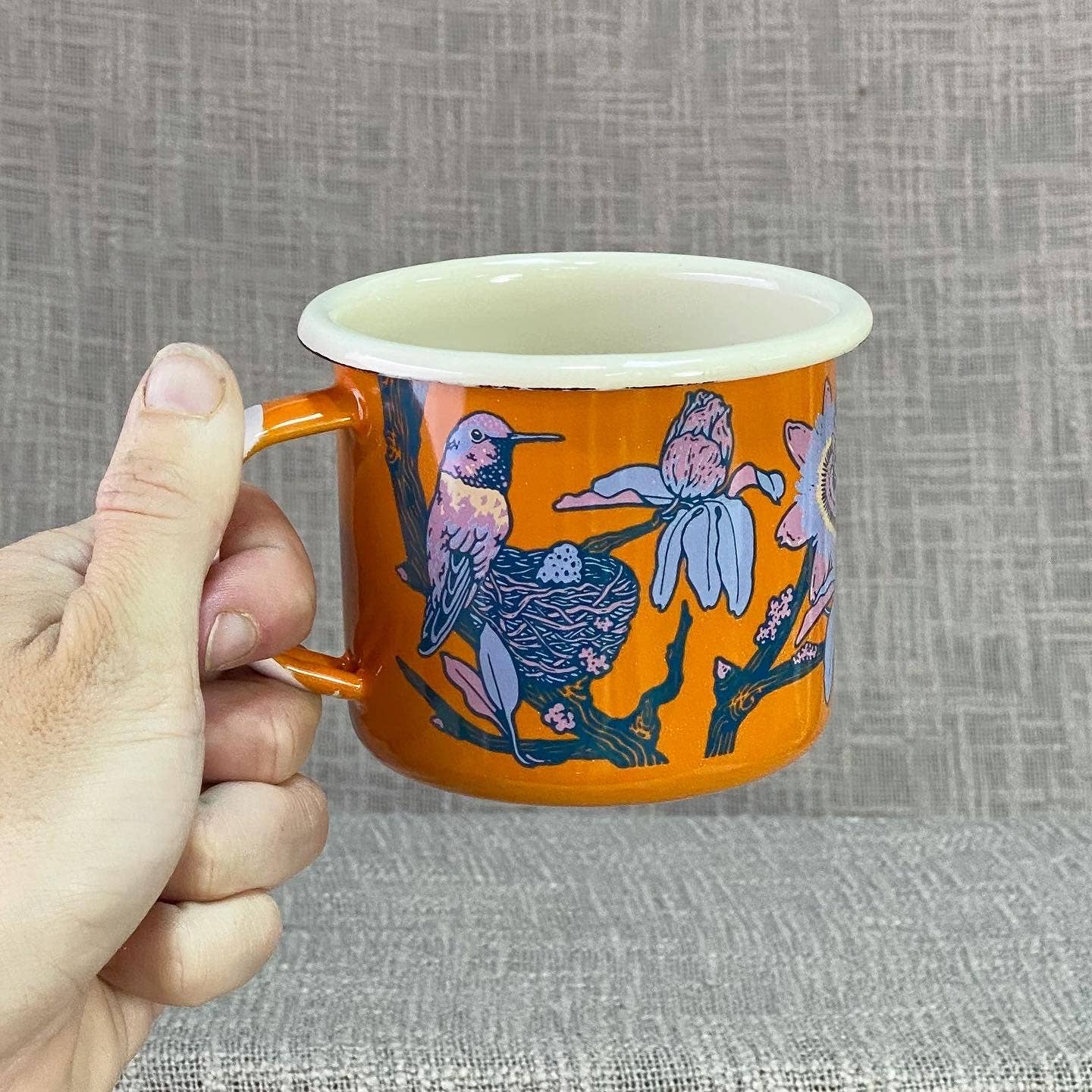 Hummingbirds & Passionflowers Enamel Camp Mug