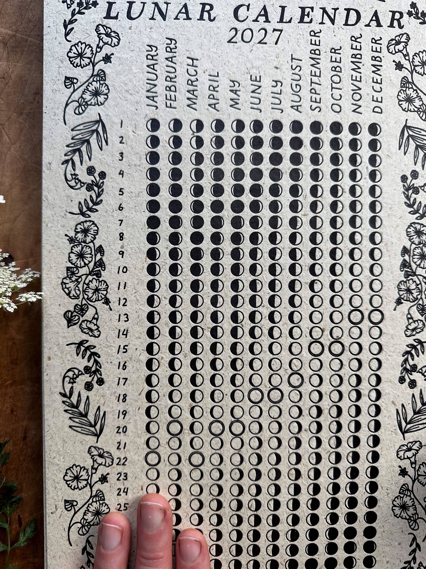 Lunar Calendar 2027, moon phases, hay paper, christmas gift
