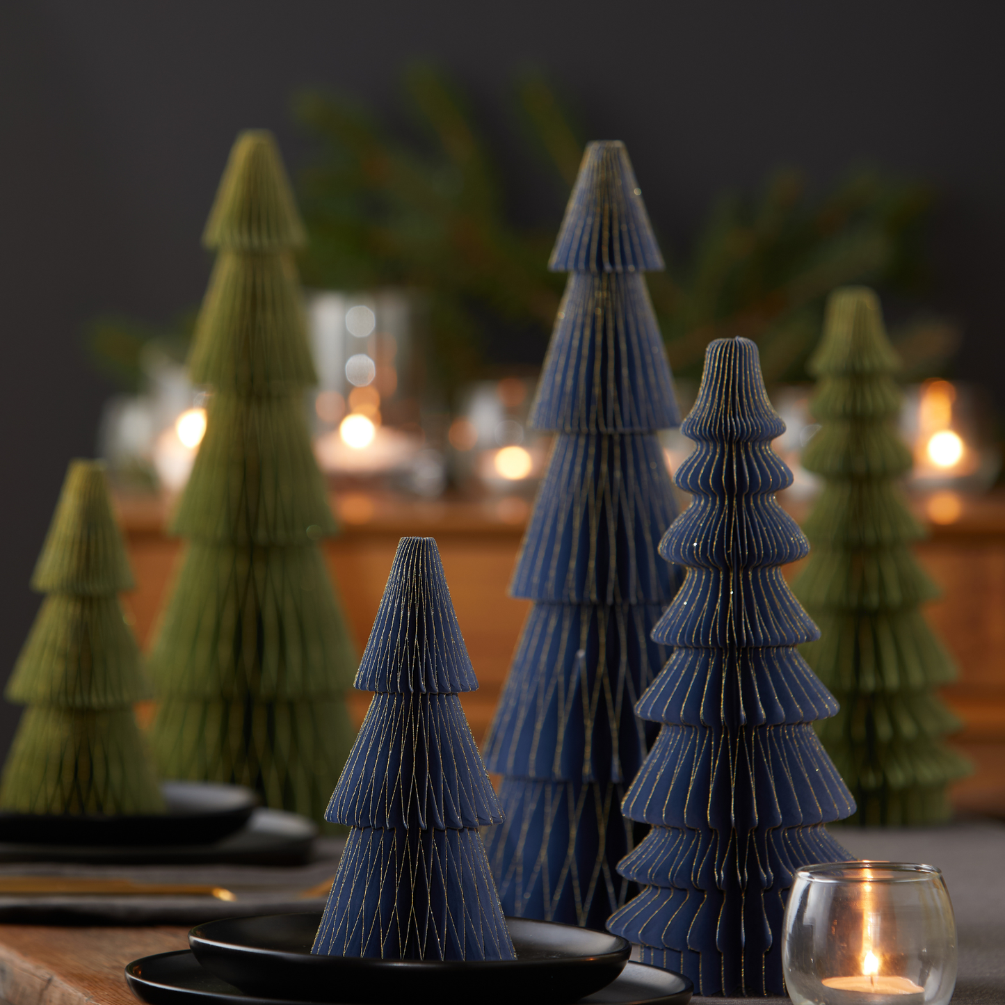 Honeycomb trees, vintage folding paper, Christmas, Winter