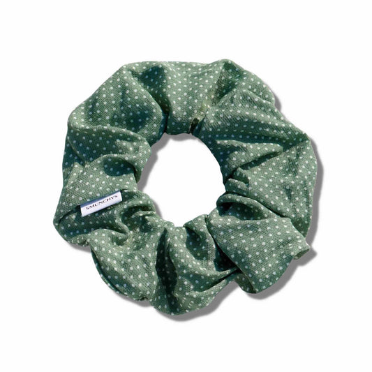 Cotton Green Polka Dot Zipper Pocket Scrunchie