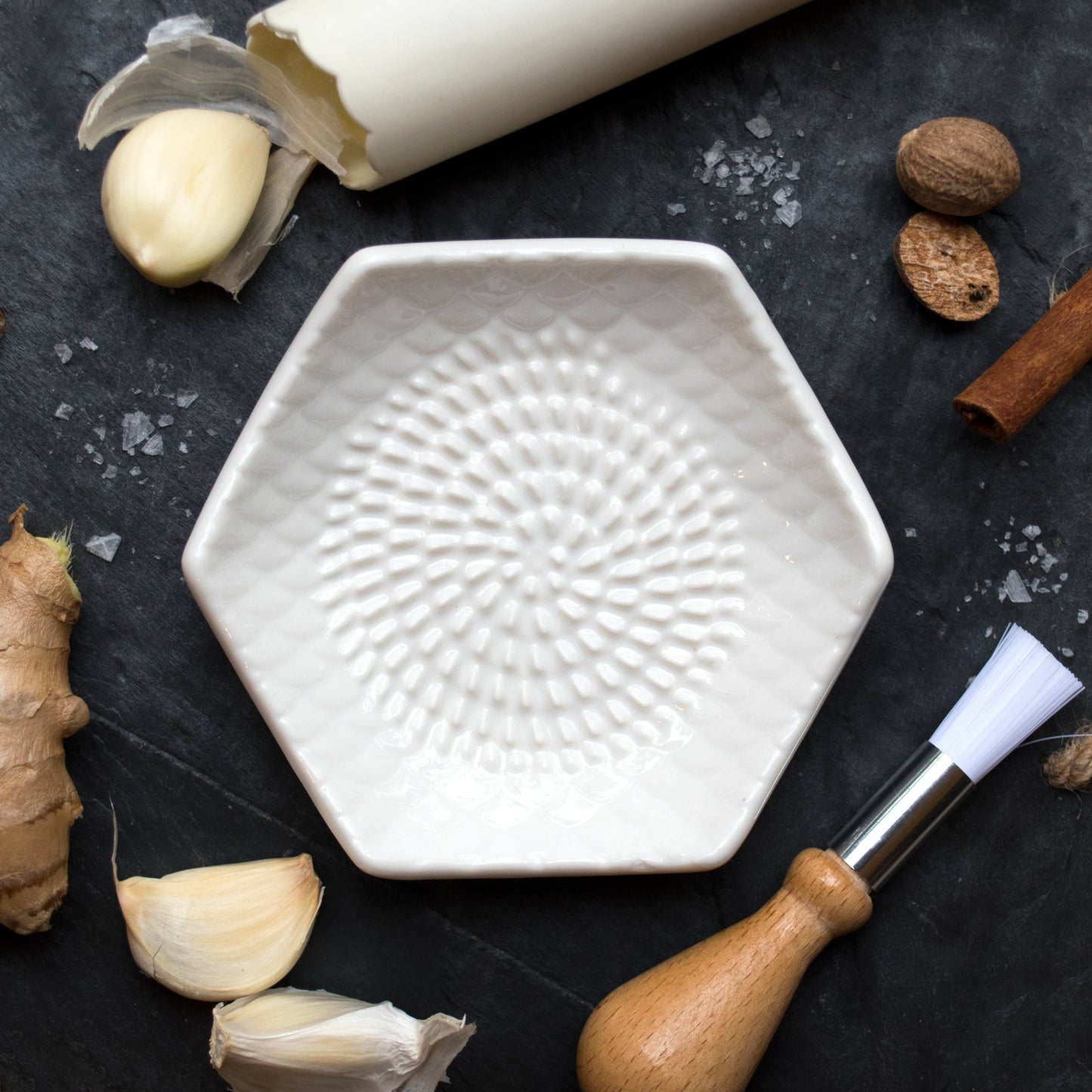 White 3 Piece Set: Ceramic Grater, Peeler, Brush