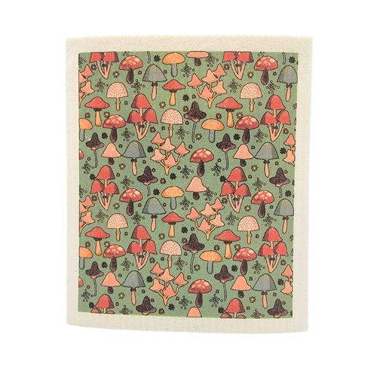 Sage Fall Mushroom Pattern Swedish Dishcloth - Fall Decor