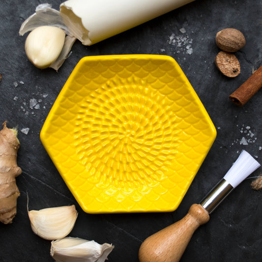 Lemon Yellow 3 Piece Set: Ceramic Grater, Peeler, Brush