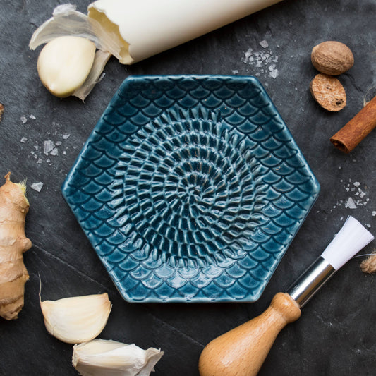 Teal 3 Piece Set: Ceramic Grater, Peeler, Brush