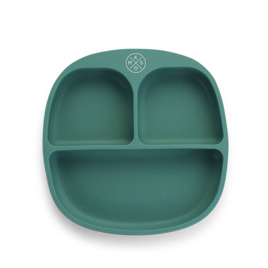 Silicone suction kids plate w/ dividing sections - Duck Green