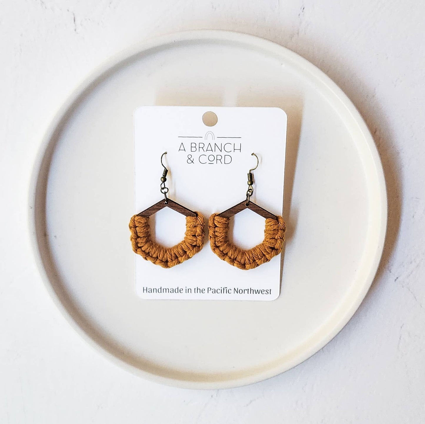 Macrame Knotted Honeycomb Earrings - Pick Your Own: Mustard