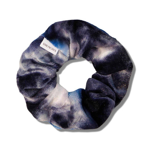 Velvet Blue Tie-Dye Zipper Pocket Scrunchie