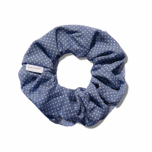 Cotton Blue Polka Dot Zipper Pocket Scrunchie