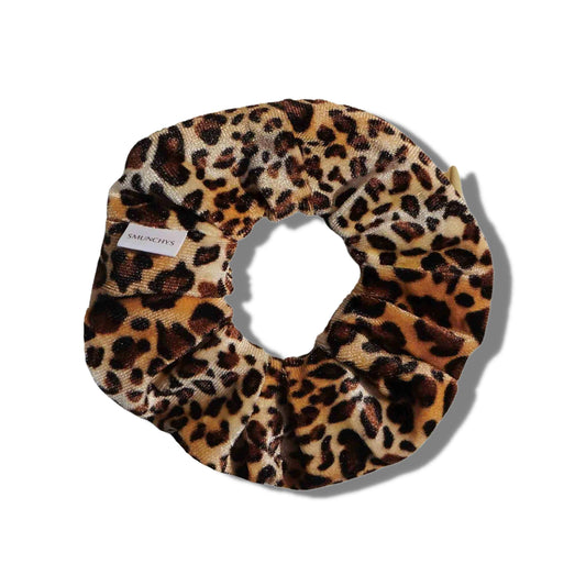 Velvet Leopard Zipper Pocket Scrunchie