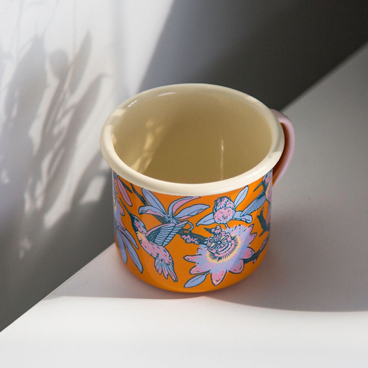 Hummingbirds & Passionflowers Enamel Camp Mug