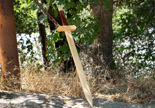 Sturdy Wooden Sword with Leather Wrapped Handle